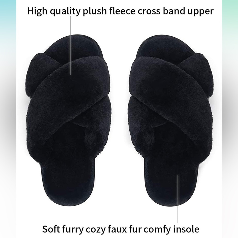 Black fuzzy house slippers